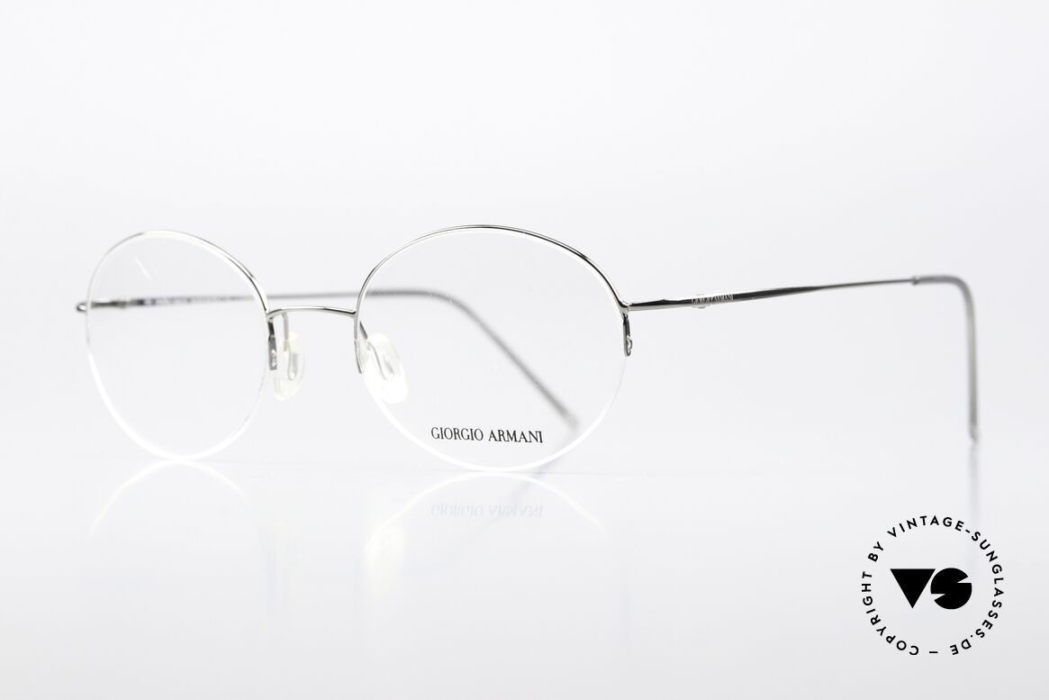 Giorgio Armani 27 90s Round Eyeglasses Nylor, timeless, oval, and shiny silver (unisex eyeglasses), Made for Men and Women