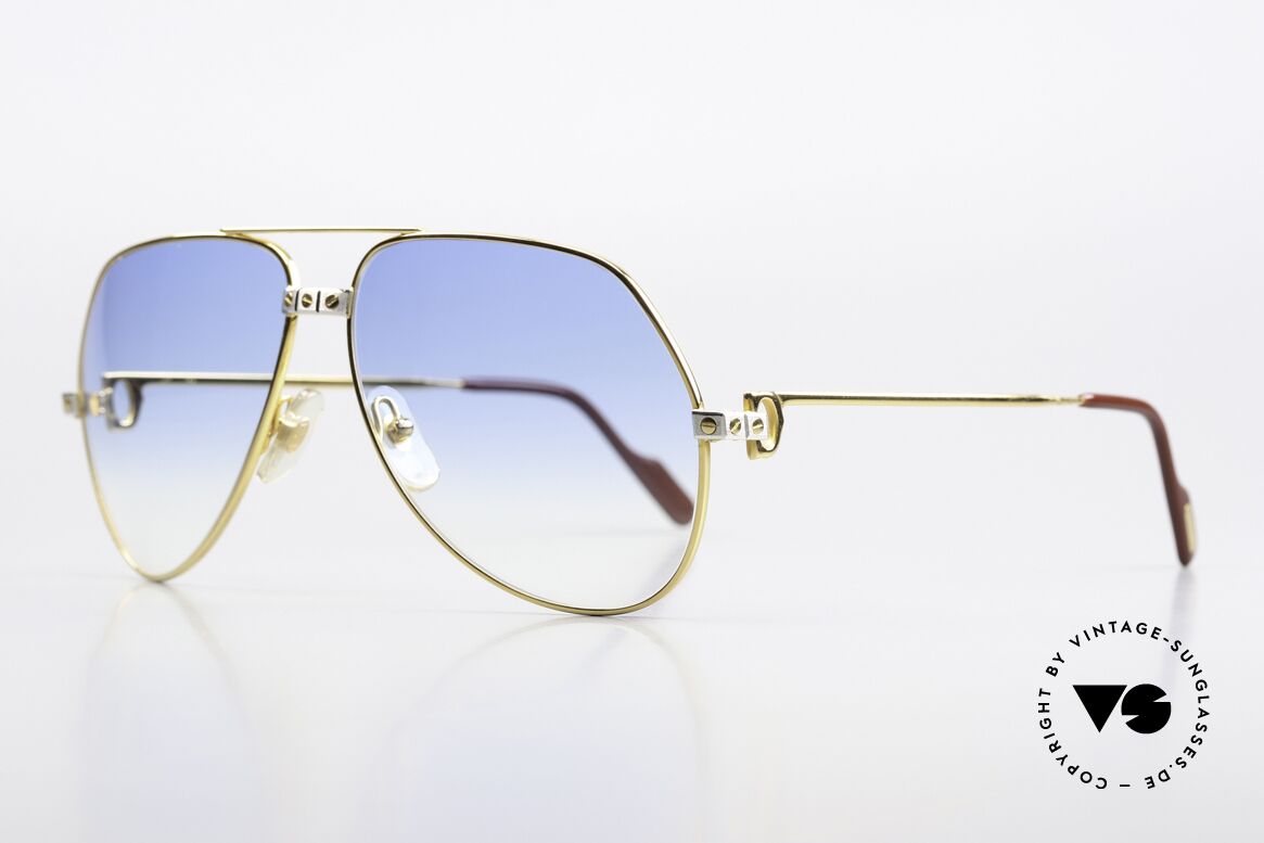 Cartier Vendome Santos - L With Light Blue Sun Lenses, 22ct GOLD-PLATED frame in LARGE SIZE 62-14, 140!, Made for Men