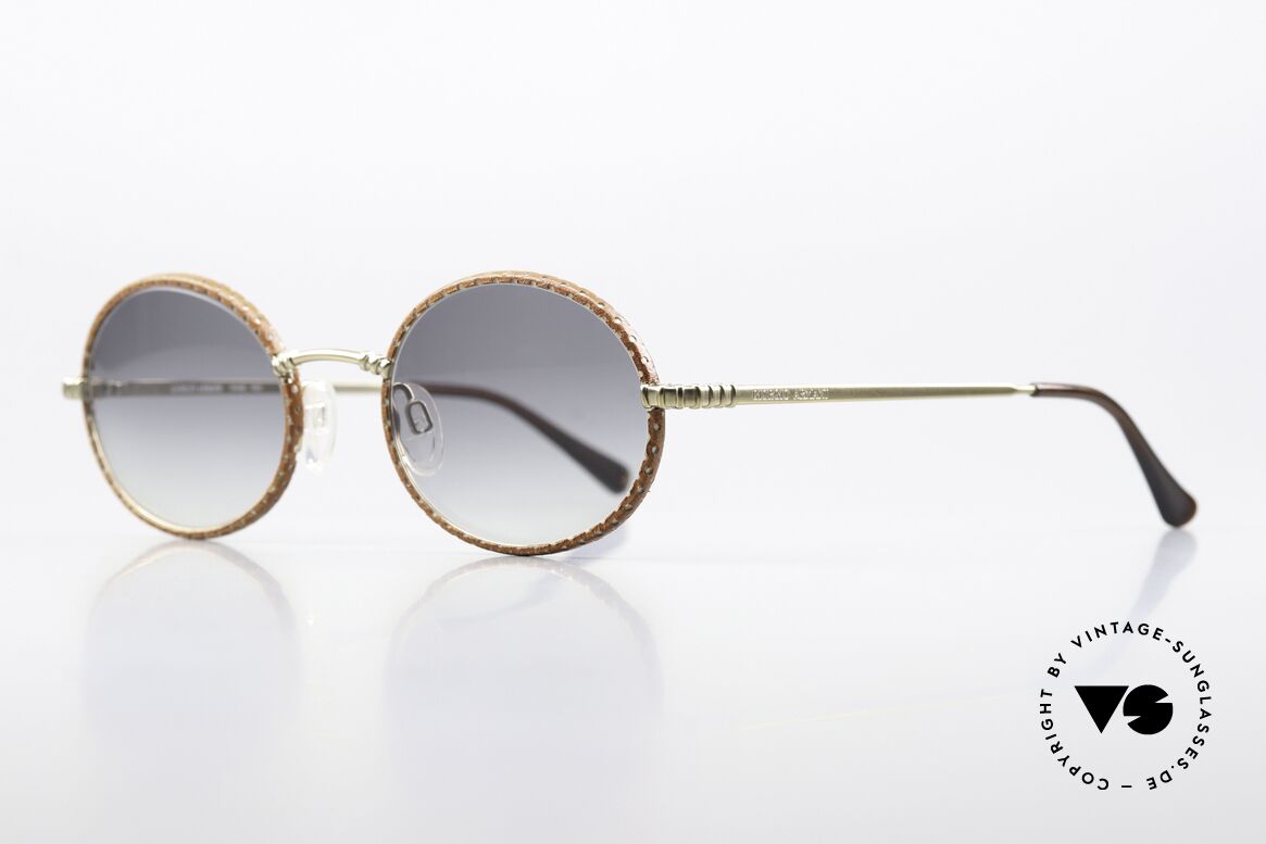 Giorgio Armani 223 90's Frame Leather Cover, oval metal frame with brown LEATHER windsor rings, Made for Men and Women