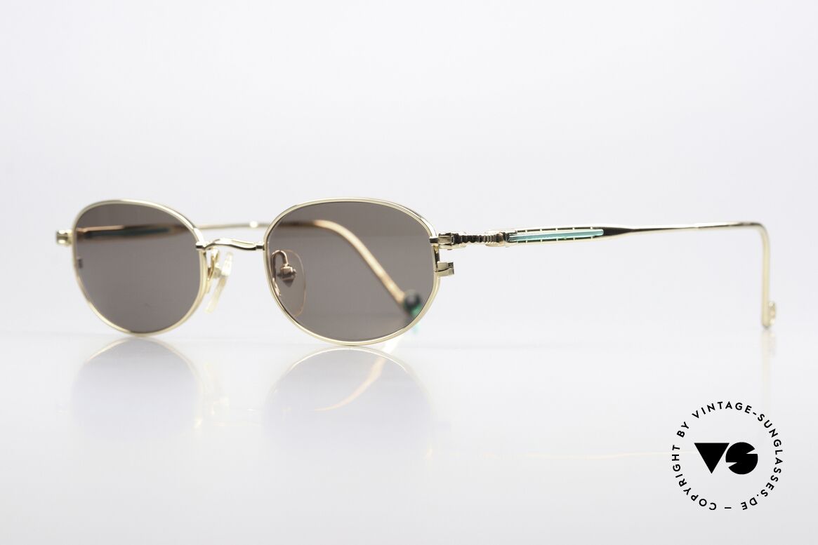 Jean Paul Gaultier 56-8103 Designer Sunglasses 1997, 22ct gold-plated frame with emerald green inlays, Made for Men and Women