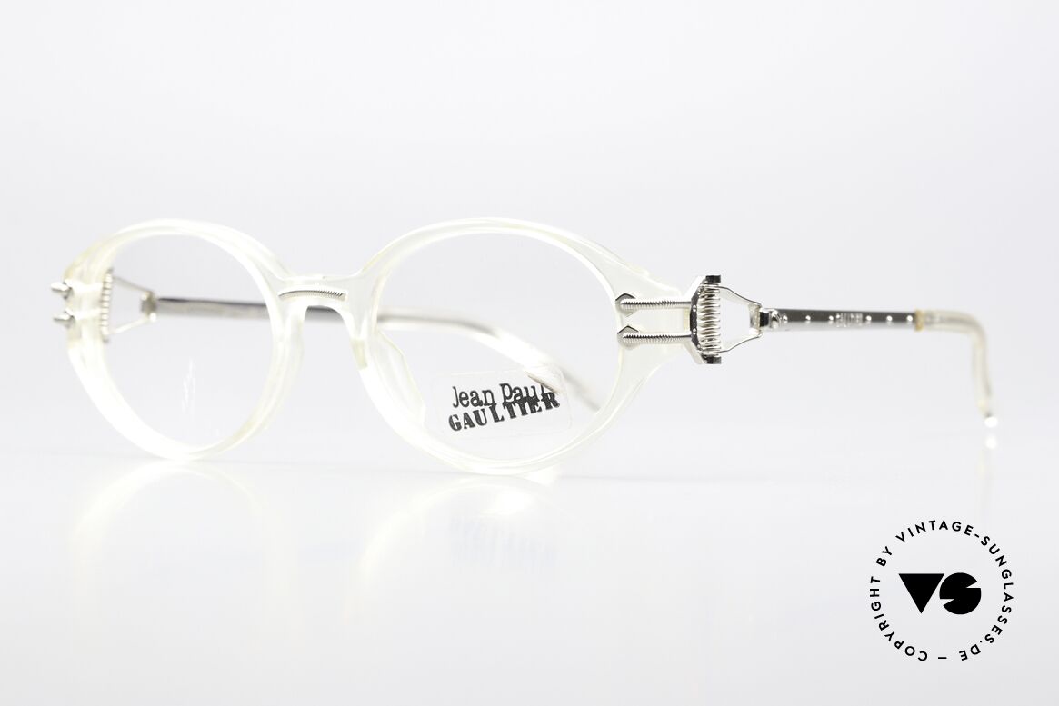 Jean Paul Gaultier 55-5201 90's Steampunk Eyewear, 'crystal' plastic front with silver metal components, Made for Men and Women