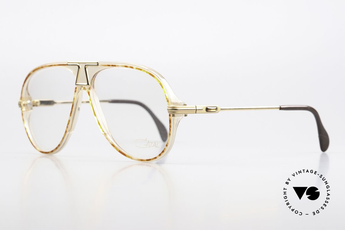 Cazal 622 Designer Specs From 1984, brow-crystal clear frame front with golden temples, Made for Men