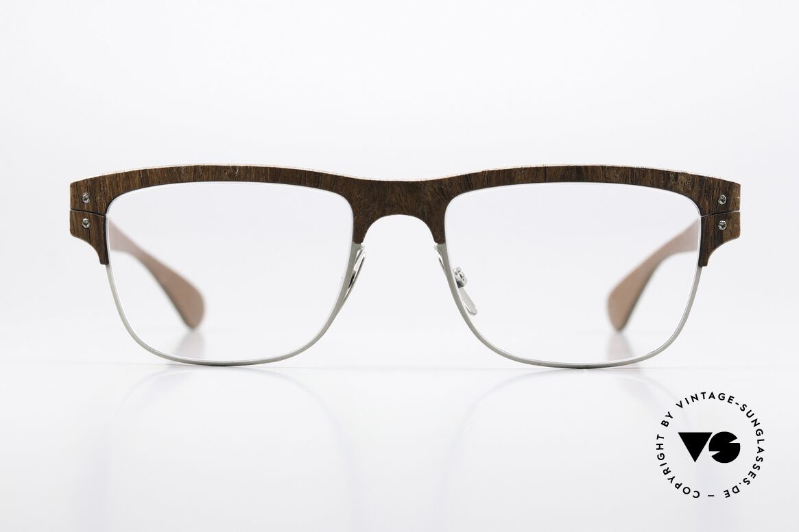 Lucas de Stael Nemus 14 Wood Leather Natural Specs, a pair of natural designer glasses; handmade in France, Made for Men