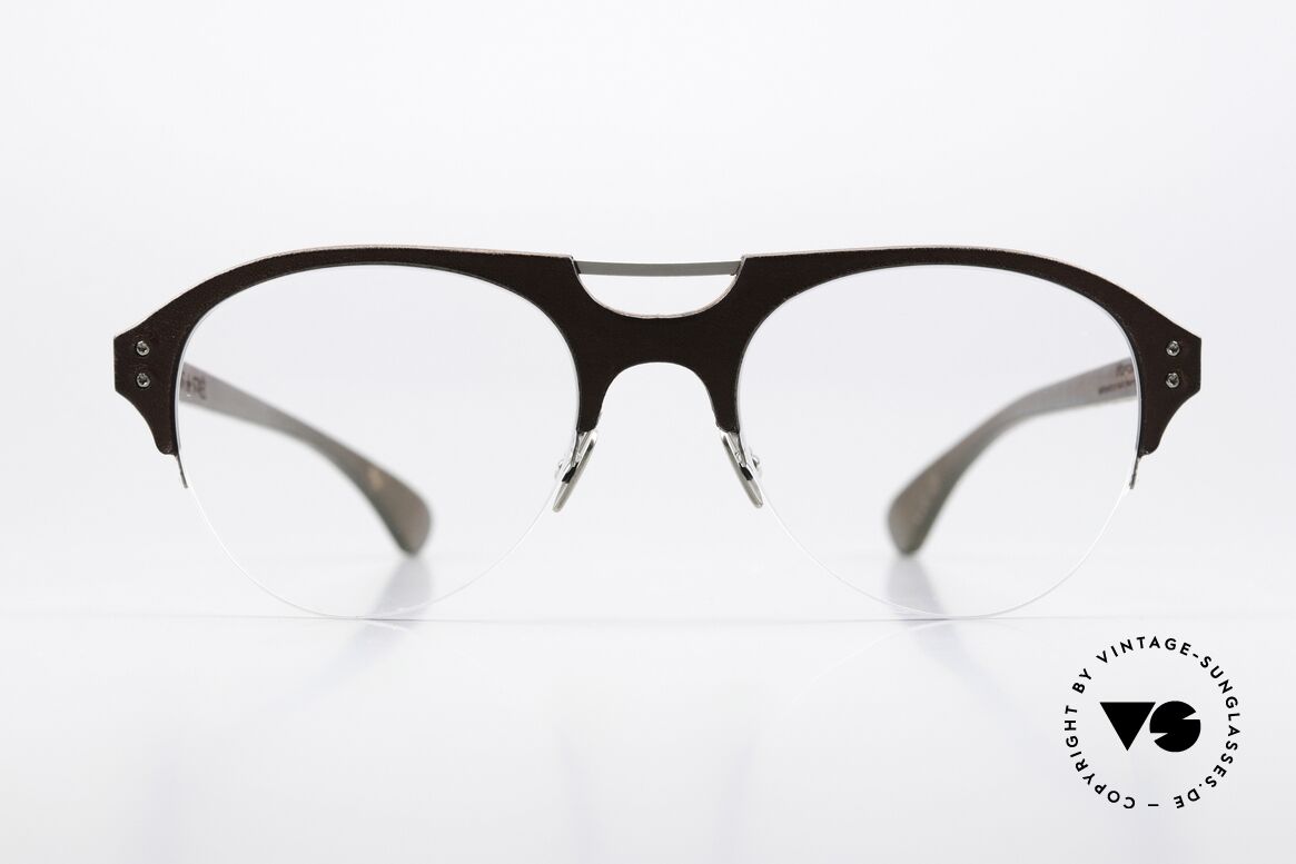Lucas de Stael Minotaure Thin 16 Genuine Cow Leather Cover, semi rimless aviator eyeglasses; handmade in France, Made for Men and Women