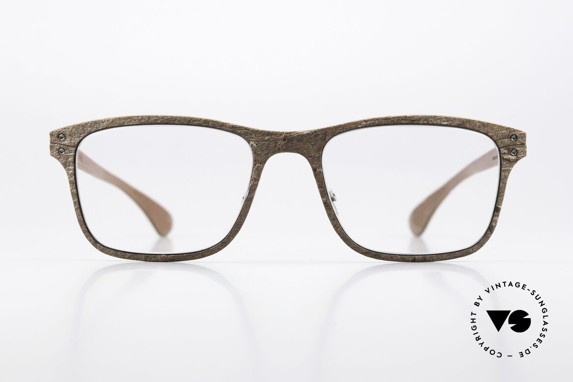 Lucas de Stael Stratus Thin 02 Copper Granite Brown Leather, a pair of classic designer glasses; handmade in France, Made for Men