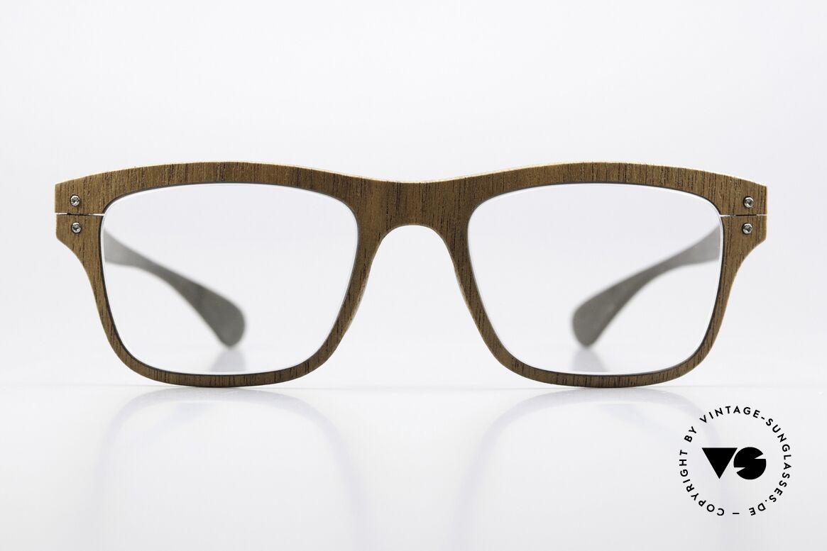 Lucas de Stael Nemus 22 Walnut + Dark Brown Leather, a pair of classic designer glasses; handmade in France, Made for Men