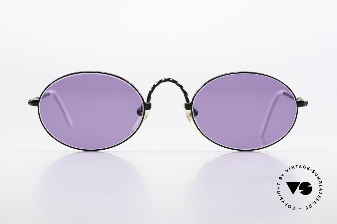 Jean Paul Gaultier 55-0175 Vintage Shades Purple Black, elaborate twisted metalwork at arms and bridge, Made for Men and Women