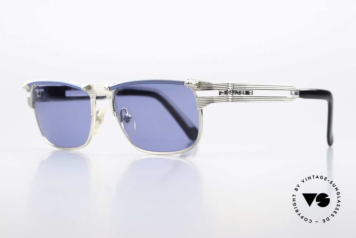 Jean Paul Gaultier 56-5109 Square Industrial Shades, col.2: silver frame with blue spring & blue lenses, Made for Men