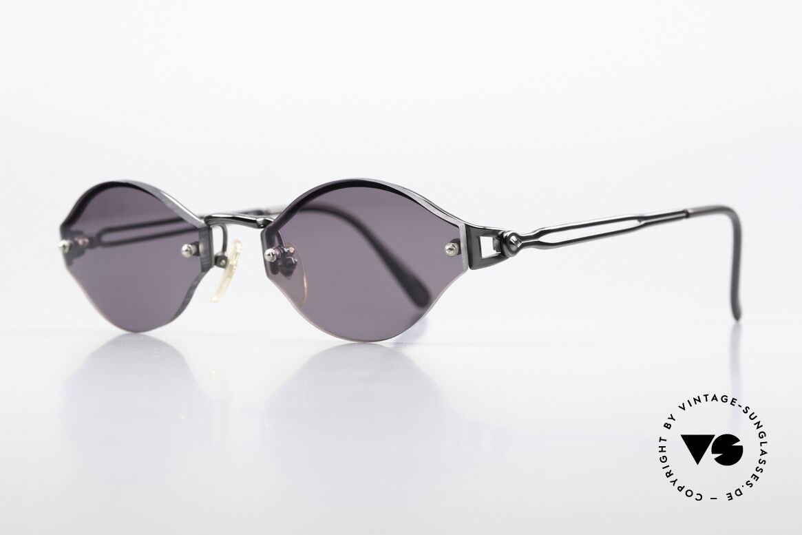 Jean Paul Gaultier 56-7111 Rimless Designer Sunglasses, gunmetal frame with tiny details (top notch quality), Made for Men and Women