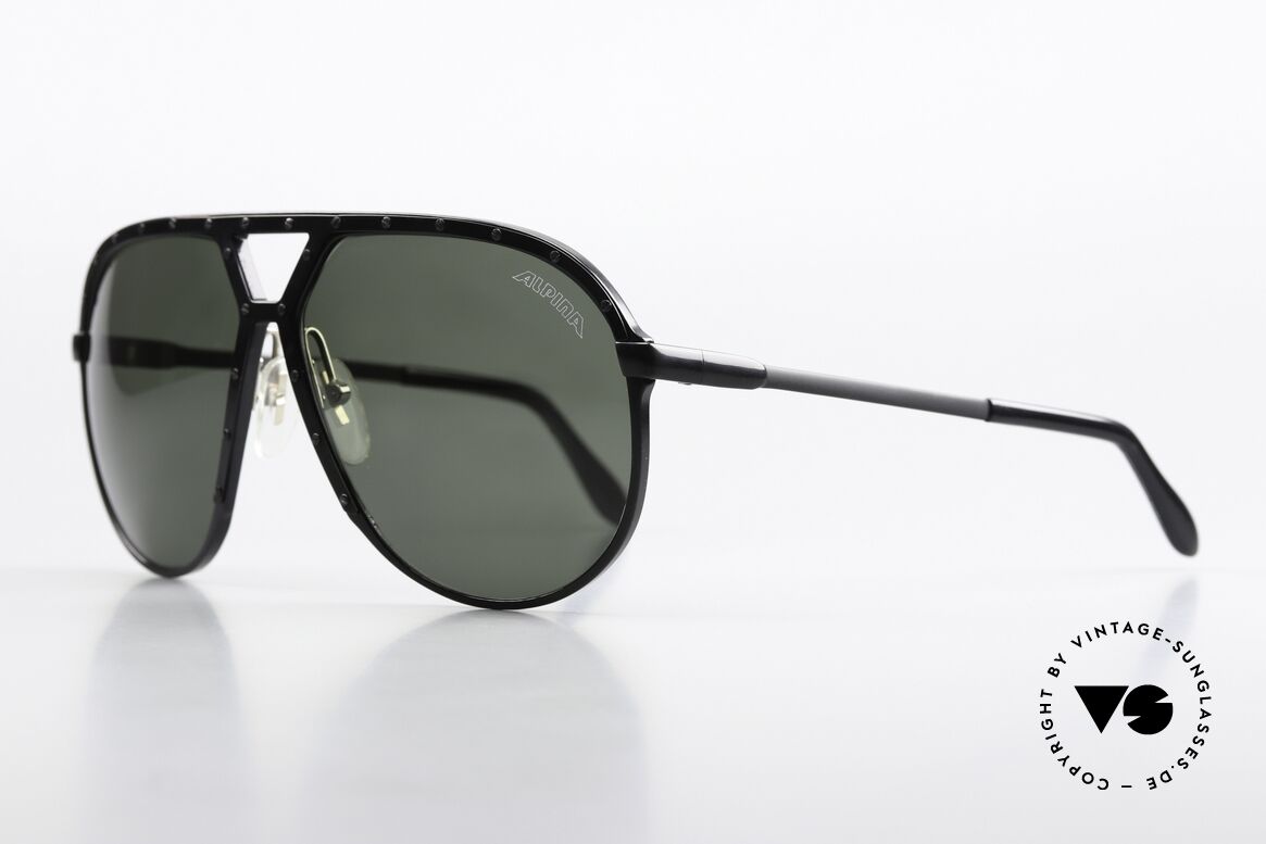 Alpina M1 Black With Black Screws, solid green sun lenses with original Alpina logo, Made for Men