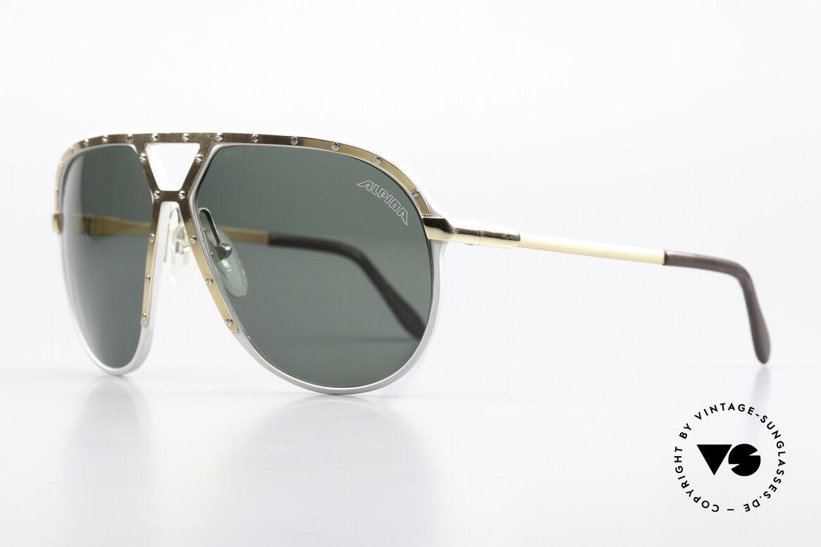 Alpina M1 Gold Silver Gold Version, solid green sun lenses with original Alpina logo, Made for Men