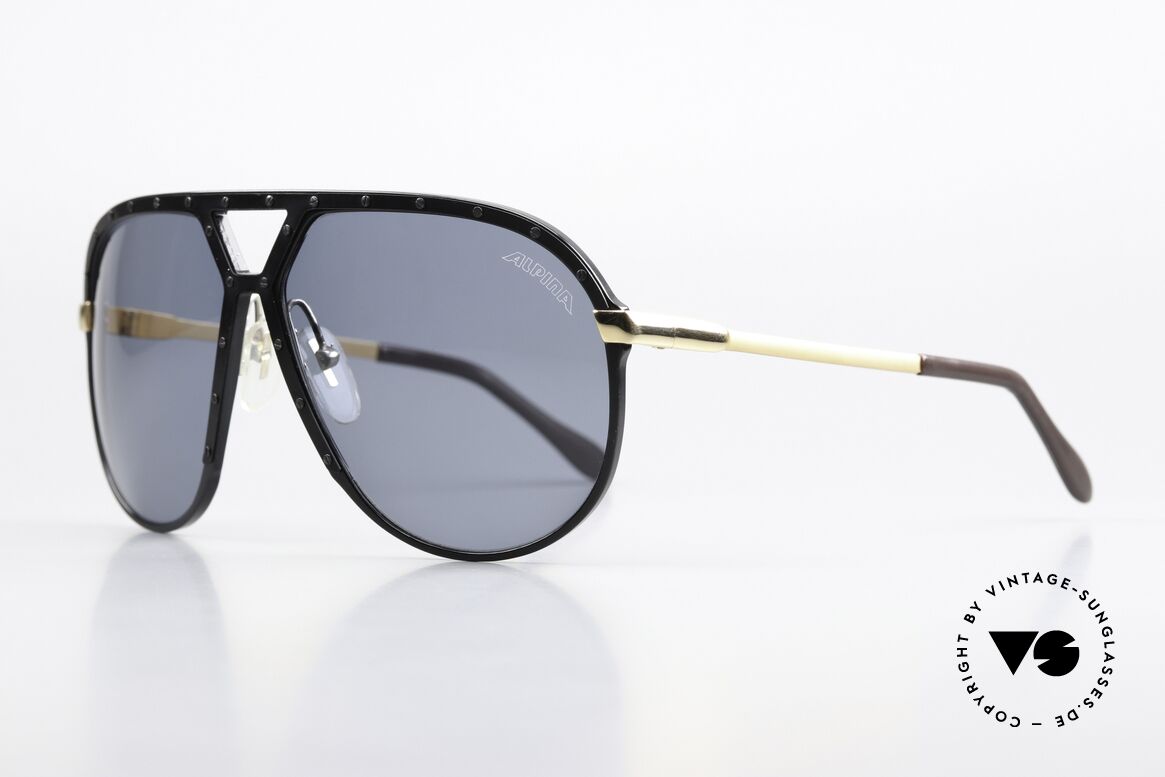 Alpina M1 Black Gold Black Version, solid blue-gray sun lenses with orig. Alpina logo, Made for Men