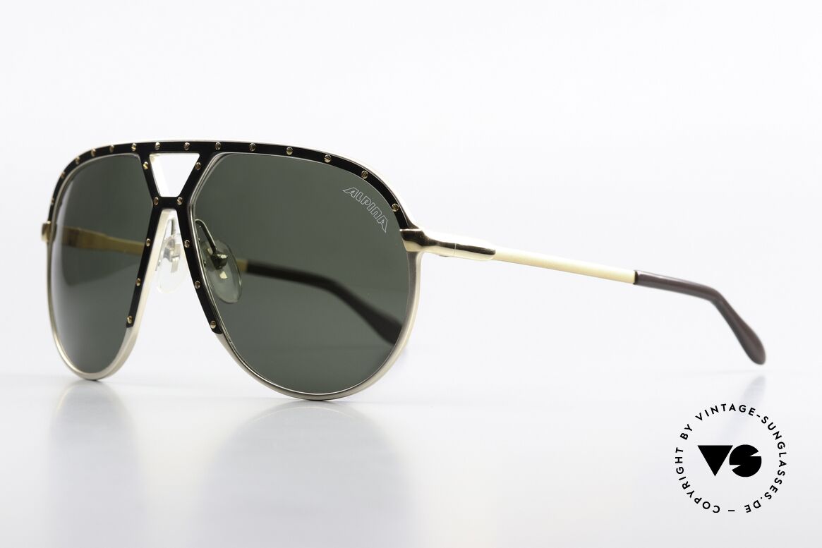 Alpina M1 Gold Black Gold Version, solid green sun lenses with original Alpina logo, Made for Men