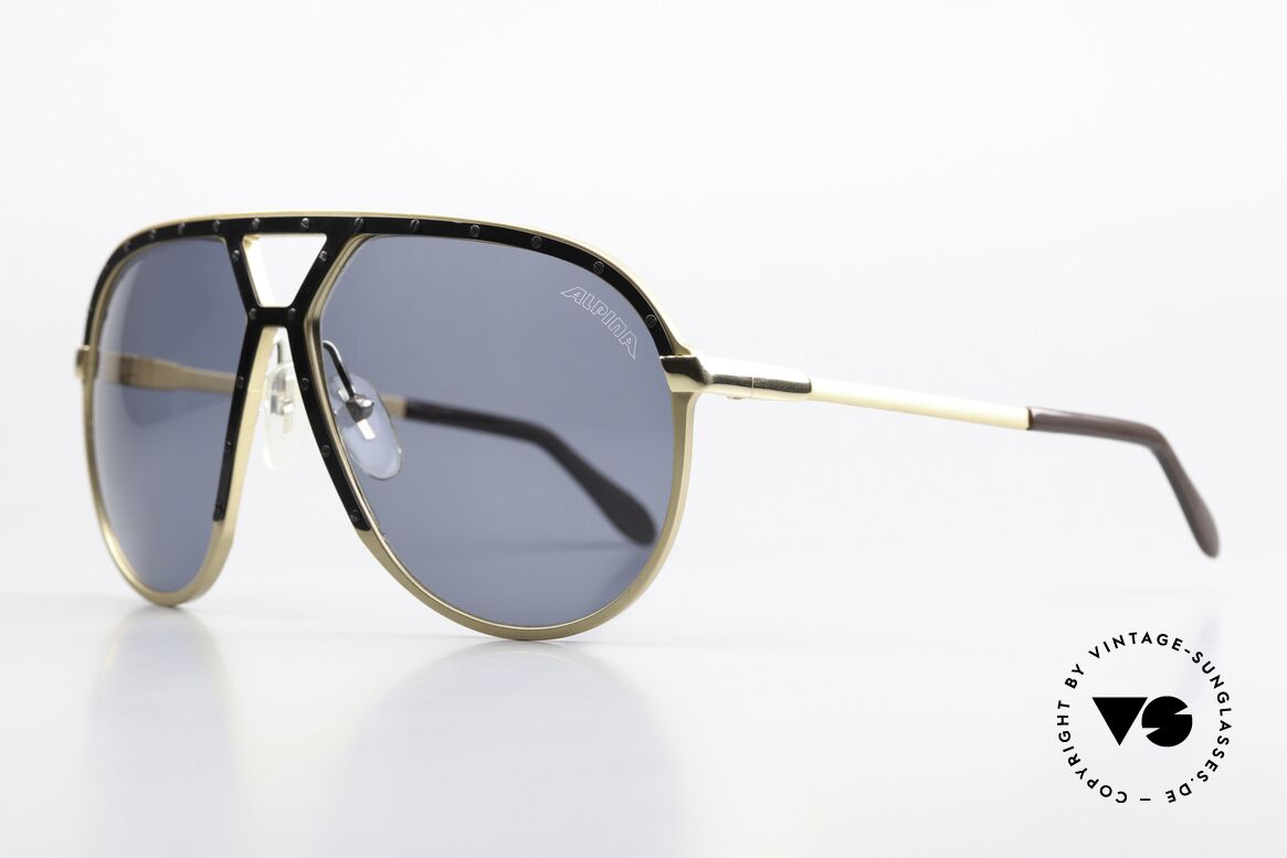 Alpina M1 Black Gold Black Version, solid blue-gray lenses with original Alpina logo, Made for Men