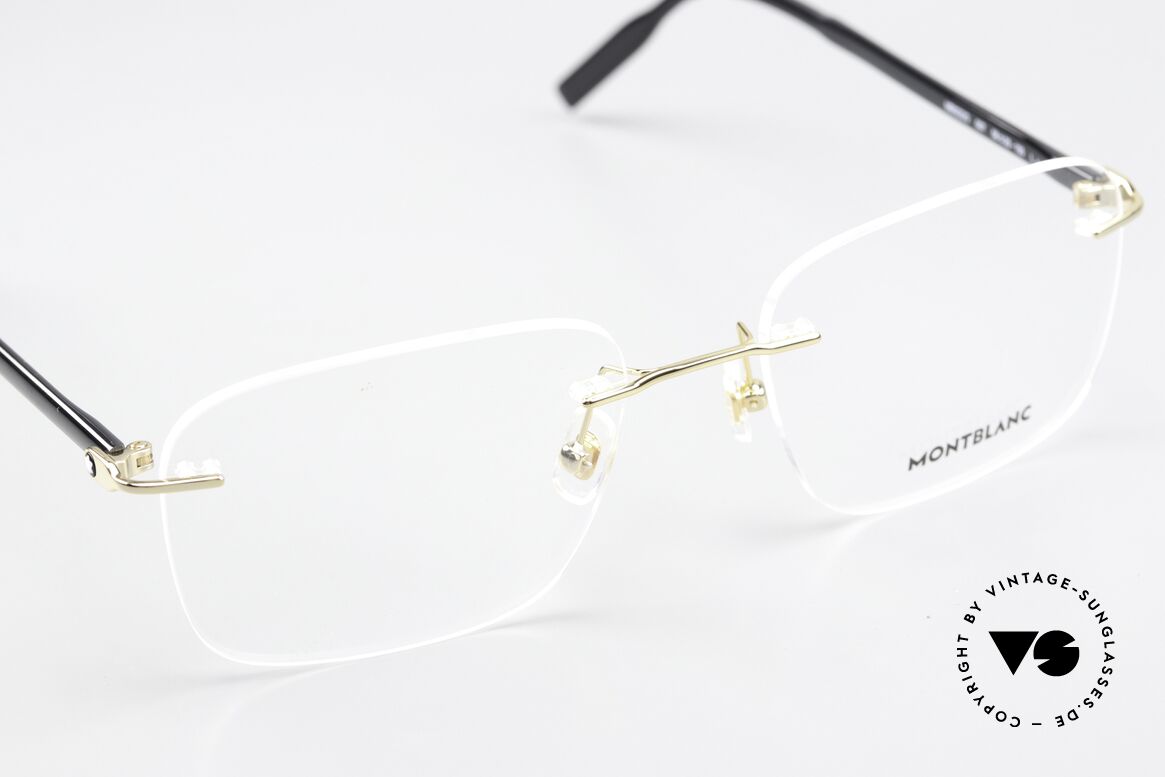 Montblanc MB0222O Rimless Glasses Gold-Plated, the lens shape can be changed (and thus also the size), Made for Men