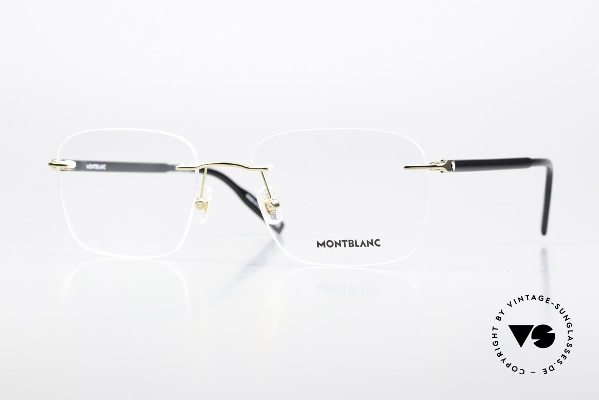 Montblanc MB0222O Rimless Glasses Gold-Plated, characteristical Mont Blanc design in black and gold, Made for Men