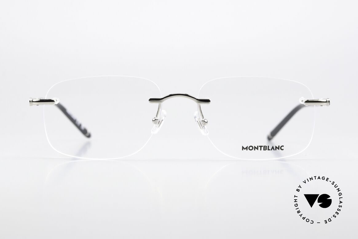 Montblanc MB0071O Rimless Frame Made In Japan, characteristical Mont Blanc design in black & silver, Made for Men