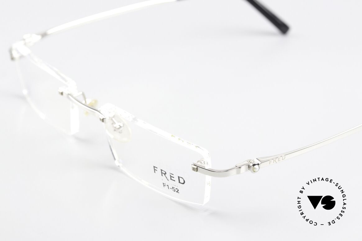 Fred Sainte-Lucie With Real Pearl On The Frame, timeless, rimless luxury glasses with "F1" lens shape, Made for Men and Women