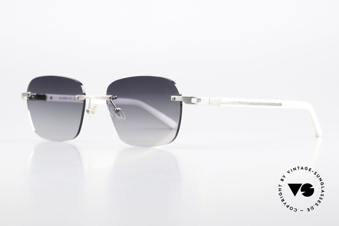 Fred Move F1 Square Rimless Sunglasses, classy, ​​platinum-plated with white temples (col. 012), Made for Men and Women