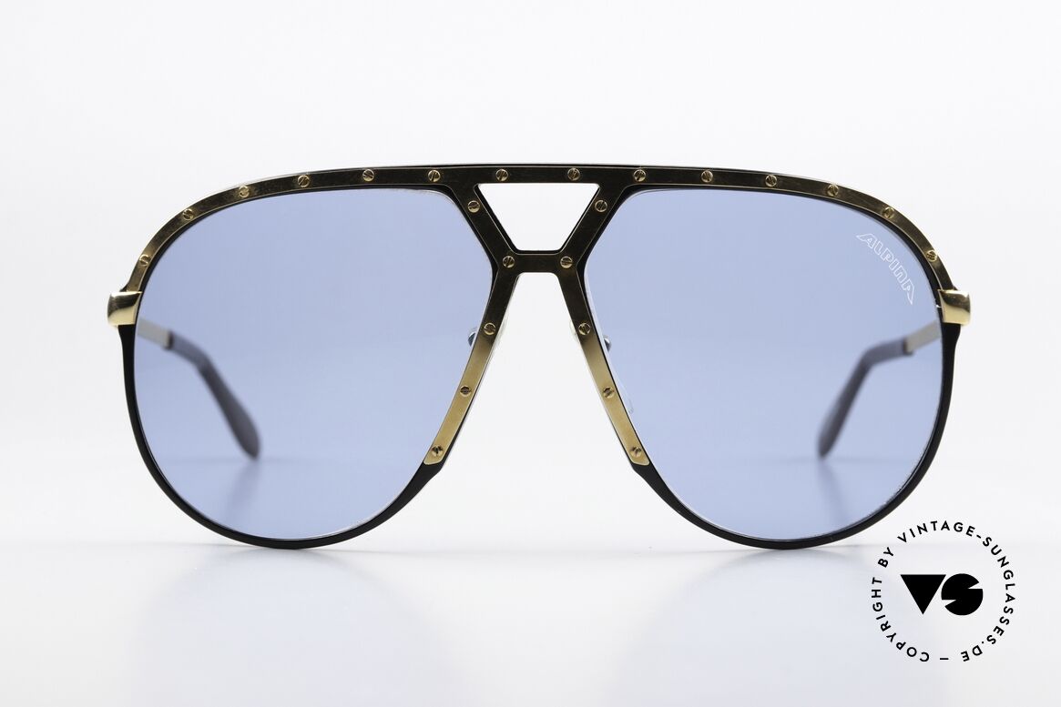 Alpina M1 Ultra Rare Blue Sun Lenses, black frame + gold ornamental cover & 24 screws, Made for Men