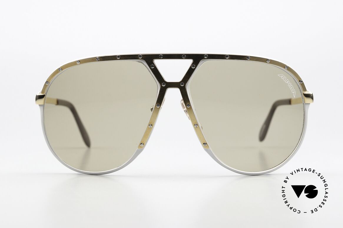 Alpina M1 Legendary 80's Sunglasses, silver frame with golden cover and silver screws, Made for Men