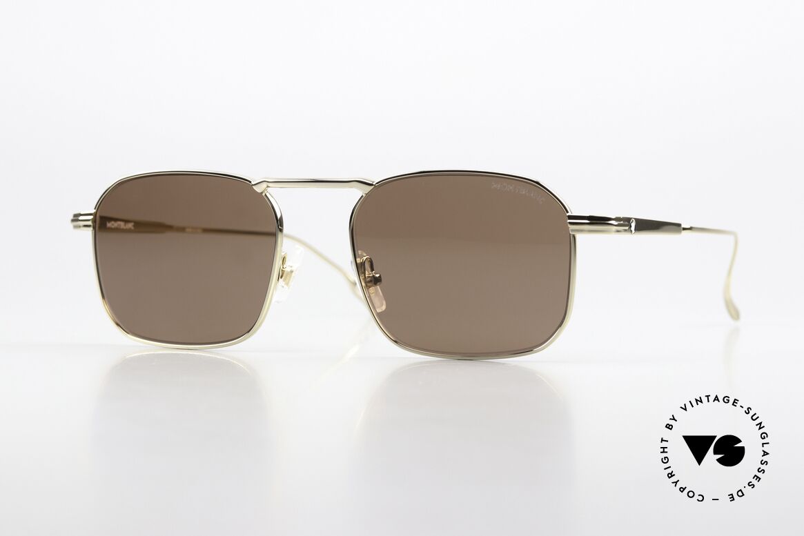 Montblanc MB0218S Men's Sunglasses Square, classic sunglasses in gold for men by Montblanc, Made for Men