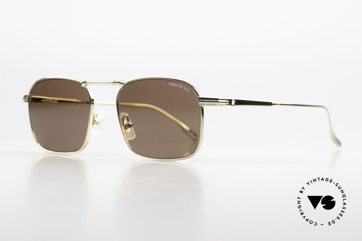 Montblanc MB0218S Men's Sunglasses Square, gold-plated full rimmed metal frame, made in Italy, Made for Men