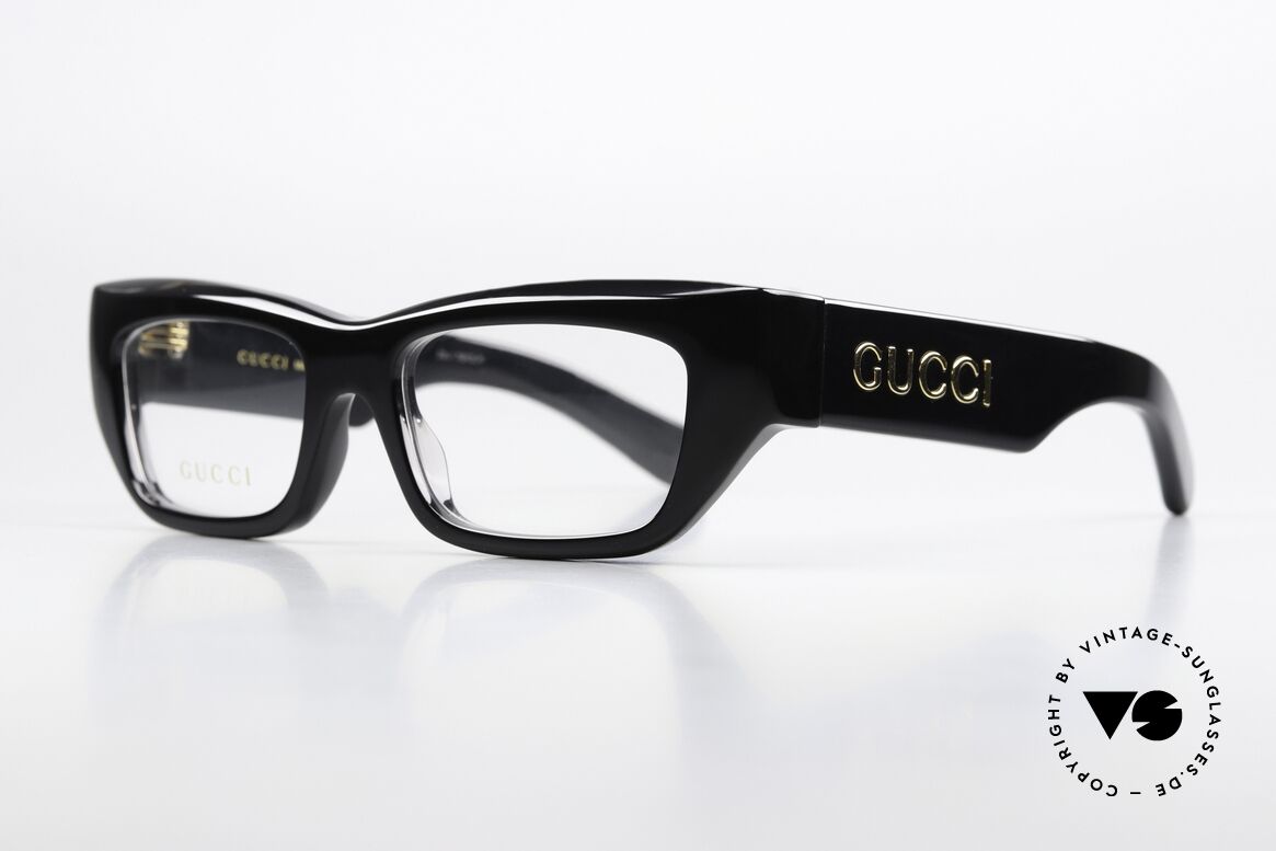 Gucci GG1297O Massive Acetate Frame Black, with golden GUCCI lettering on both temples, Made for Men and Women