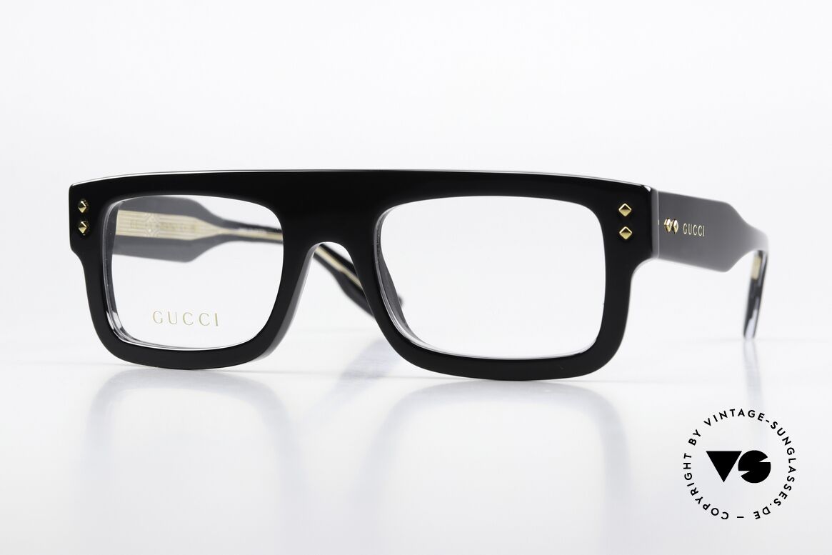Gucci GG1085O Thick Black Frame Gold Logo, Gucci glasses GG1085O in size 52-21, color 001, Made for Men