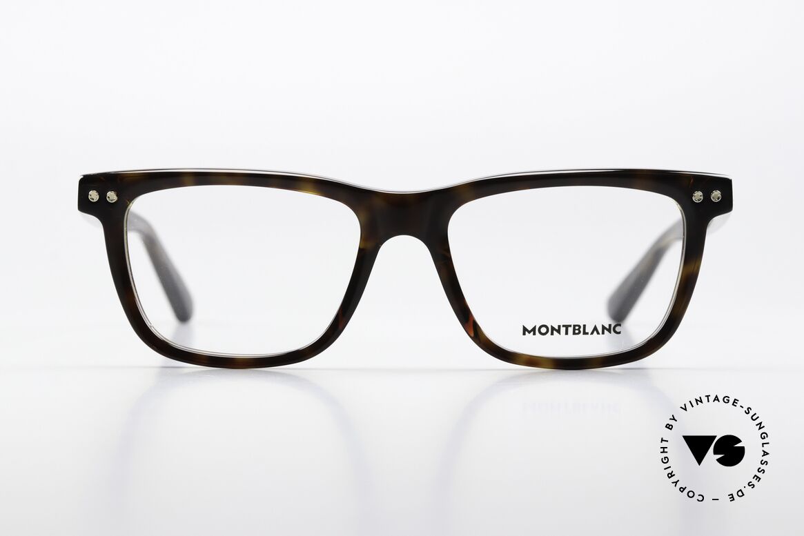 Montblanc MB0322O Full Rim Acetate Tortoise, characteristical MONT BLANC Logo as temple decor, Made for Men and Women