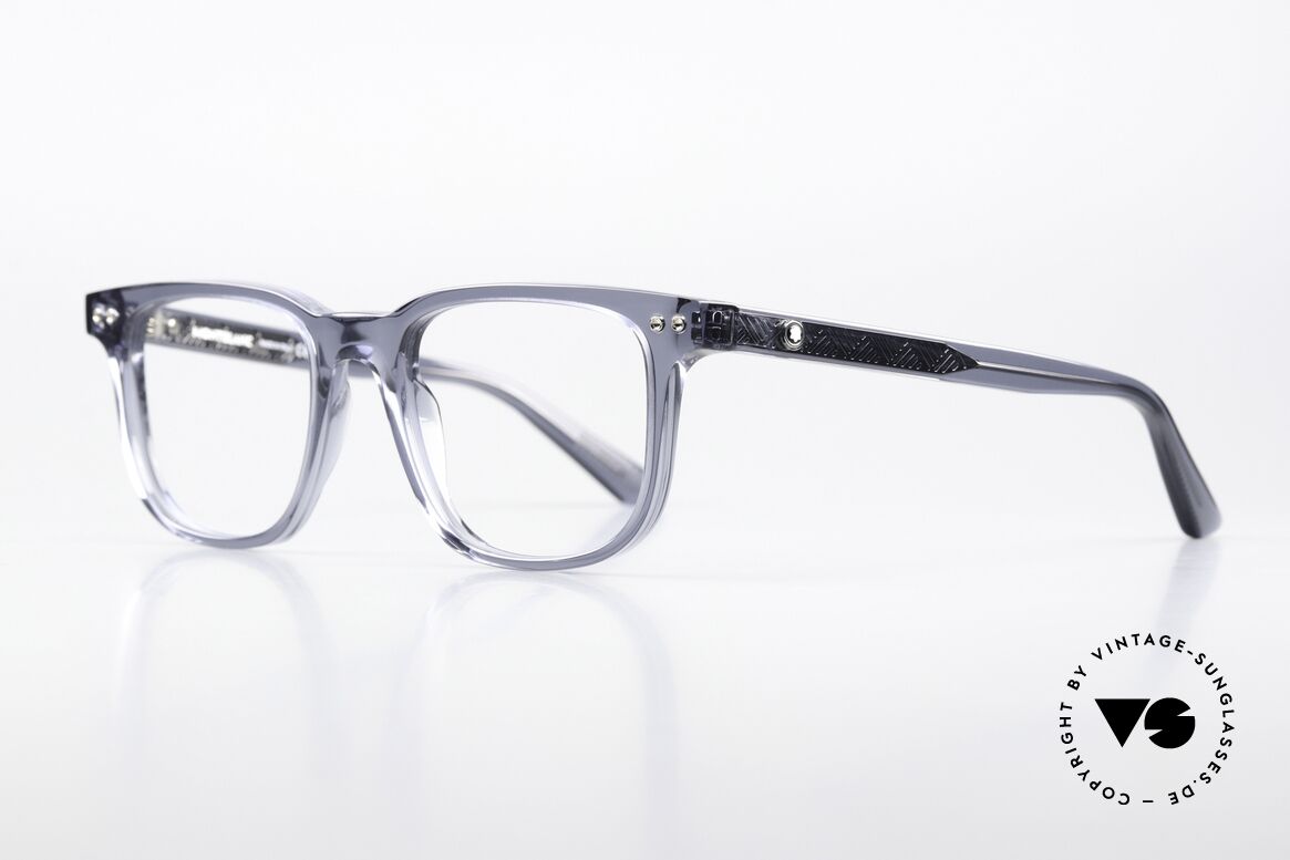 Montblanc MB0256O Bluish Gray Acetate Frame, elegant men's eyeglasses; timeless acetate eyewear, Made for Men