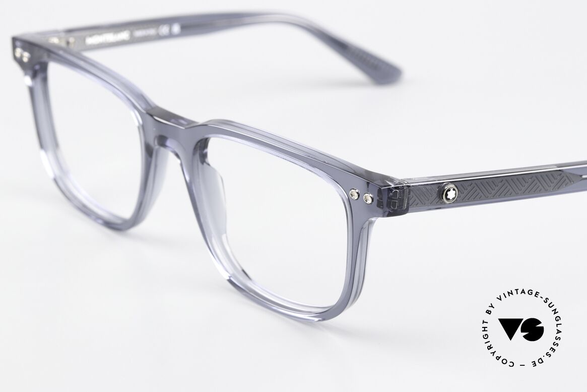 Montblanc MB0256O Bluish Gray Acetate Frame, but also an eye-catcher as striking ladies' eyeglasses, Made for Men
