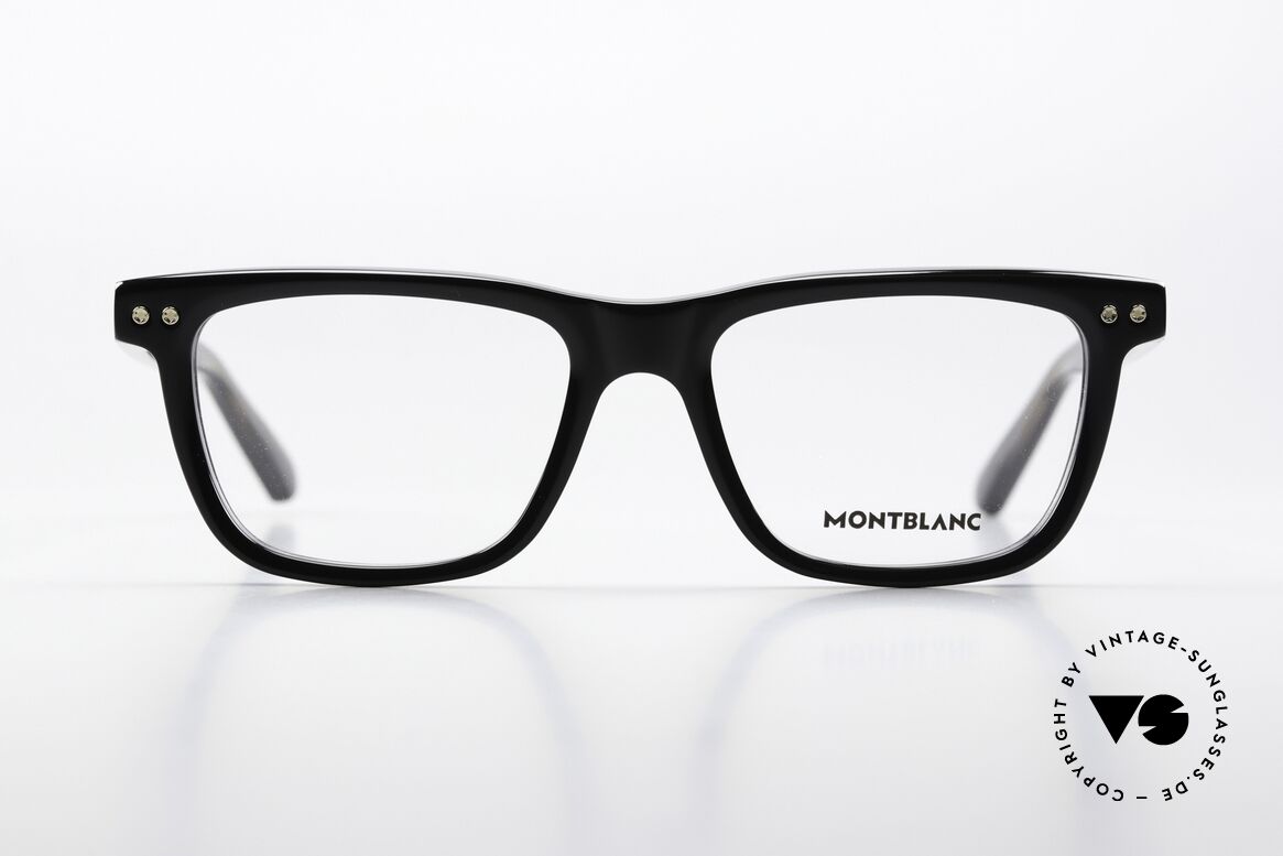 Montblanc MB0322O Square Black Eyeglasses, characteristical MONT BLANC Logo as temple decor, Made for Men and Women