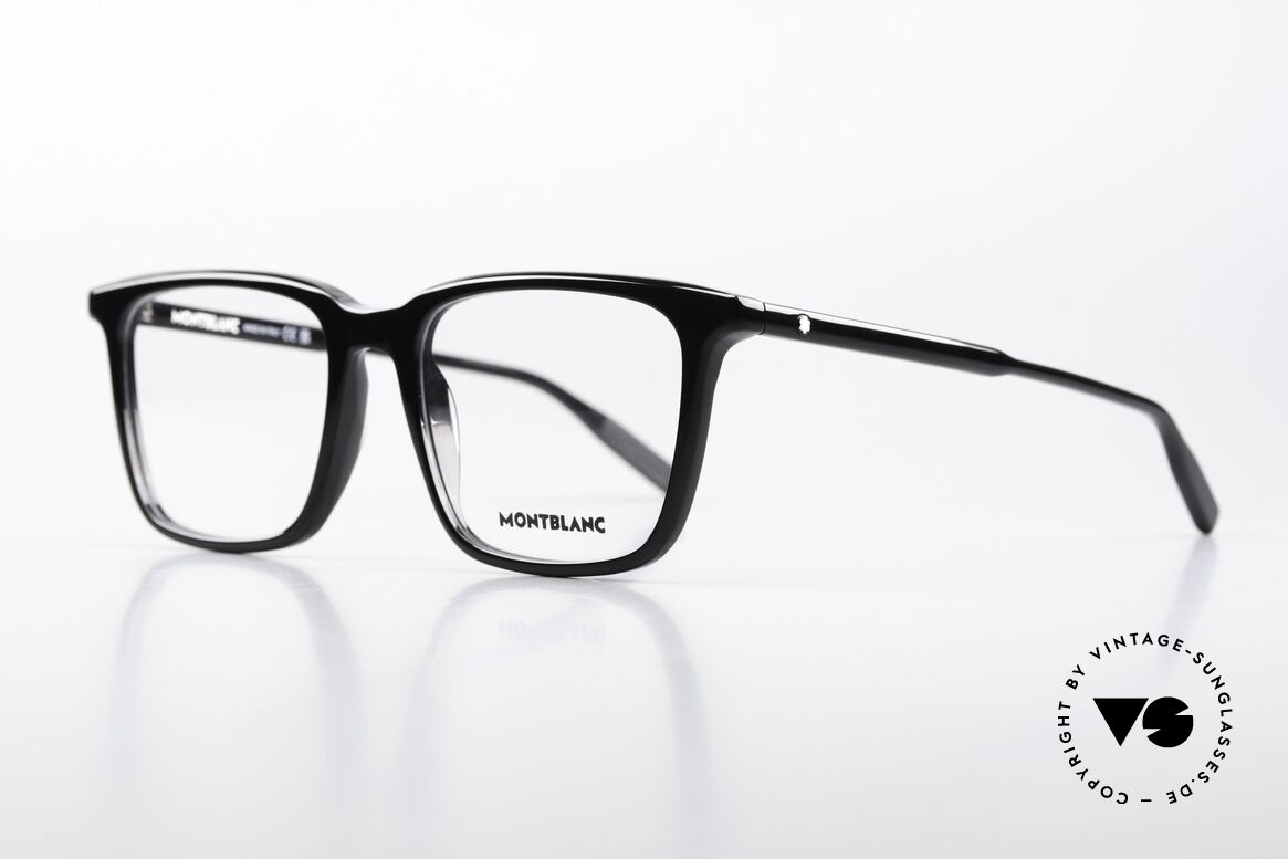 Montblanc MB0011O Black Frame In Large Size, elegant men's eyeglasses; timeless acetate eyewear, Made for Men