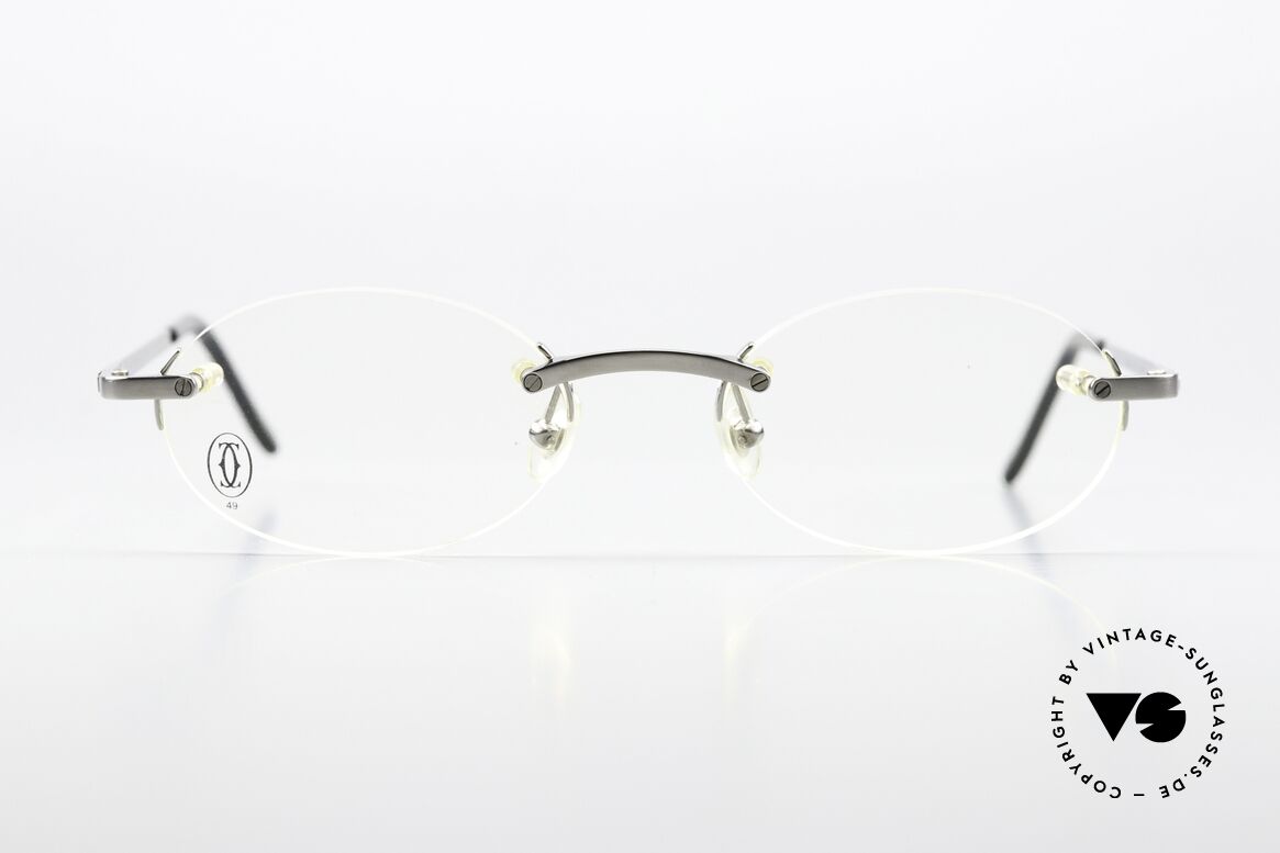 Cartier T-Eye Oval Titanium Frame Rimless, the "O" stands for OVAL, in size 49/19; 135mm, Made for Men and Women