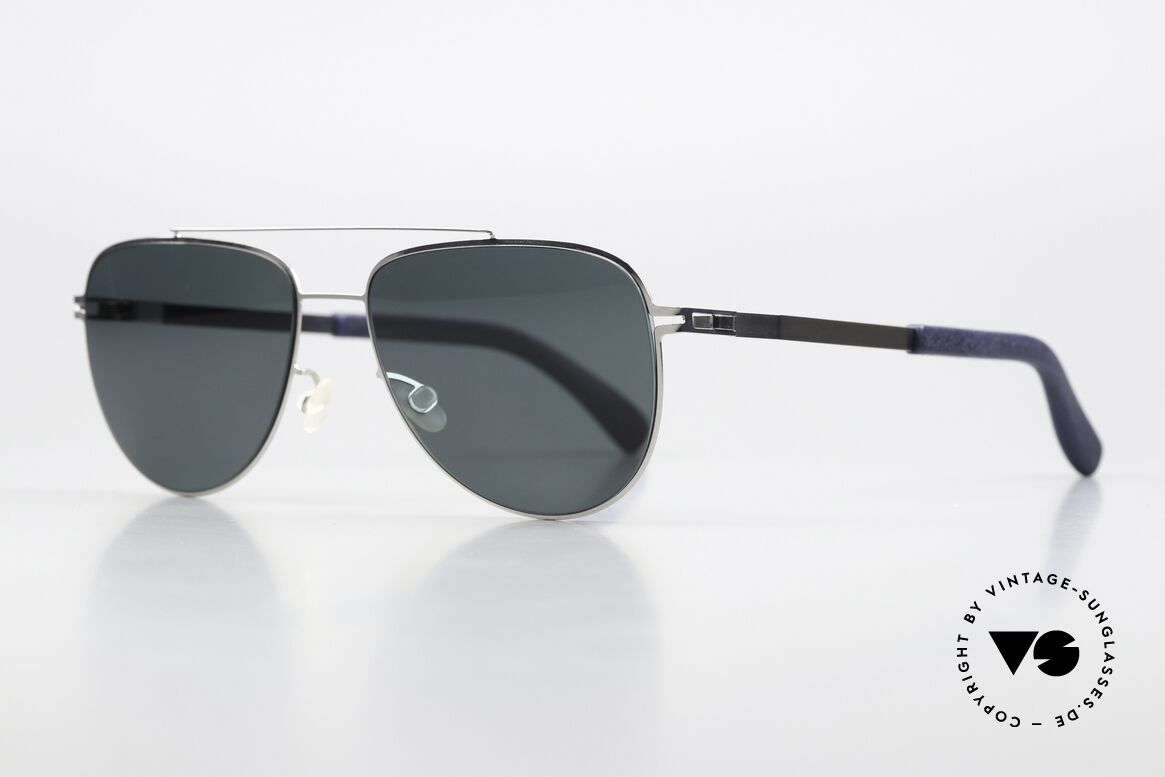 Mykita Mylon Leaf Polarized Sun Lenses, color code 309 = 'Navy Blue / Shiny Silver', Made for Men and Women