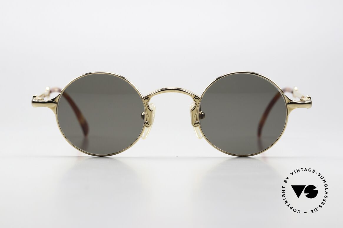Jean Paul Gaultier 57-4175 Temples Like A Guitar Neck, round metal frame, 22ct gold-plated with G15 lenses, Made for Men and Women