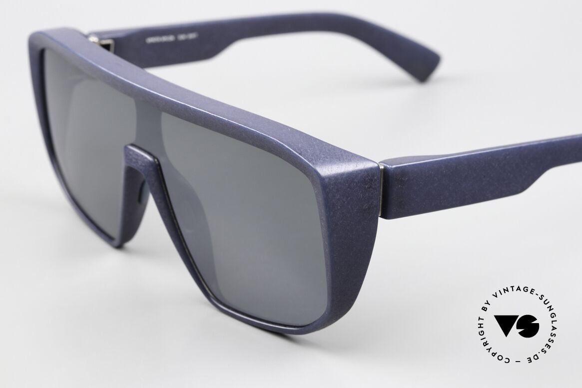 Mykita Mylon Shift Navy Blue Silver Flash Shield, slightly silver-mirrored sun lenses by ZEISS, Made for Men