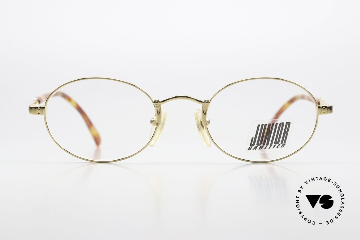 Jean Paul Gaultier 57-4173 Glasses For Musicians 1994, oval metal frame, 22ct gold-plated with demo lenses, Made for Men and Women