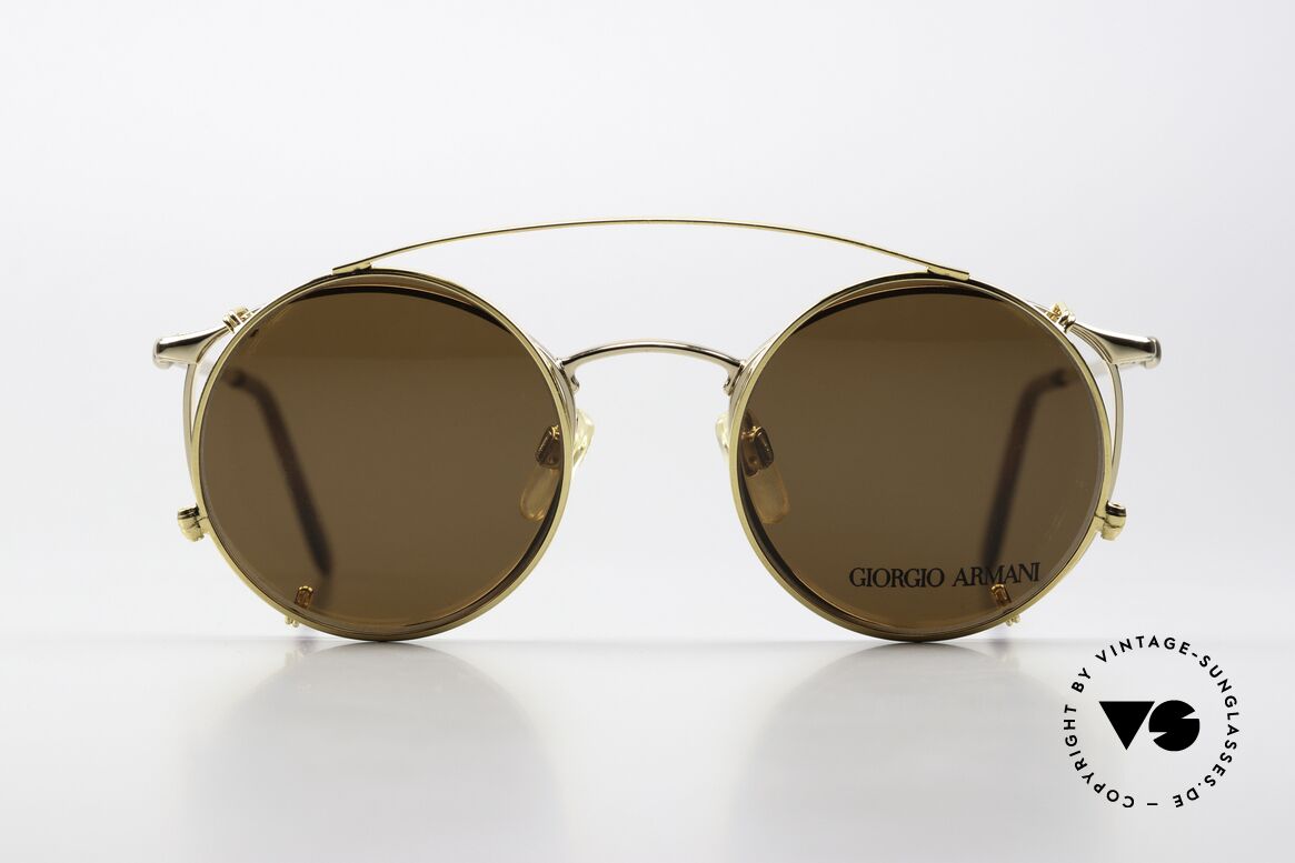 Giorgio Armani 132 Panto Frame Round Clip On, gold-plated metal frame; SMALL size 47-19, 130mm, Made for Men and Women