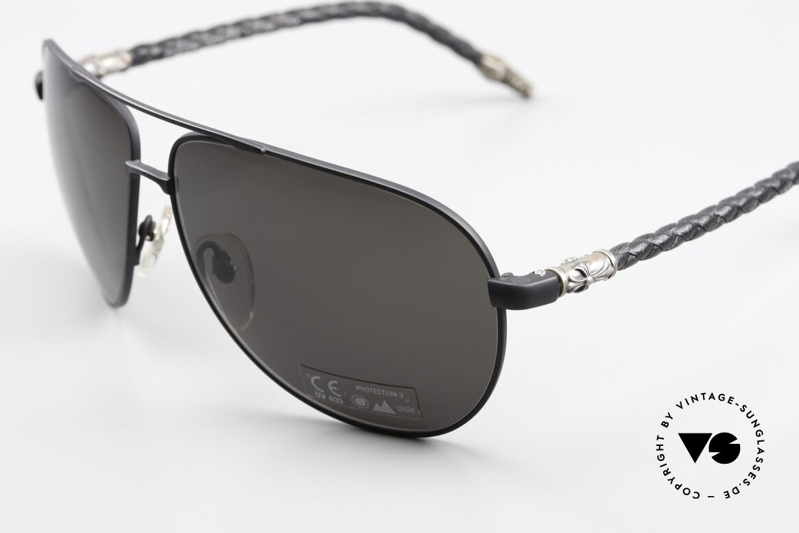 Chrome Hearts Double Dip Leather Shades 2002 Aviator, col. code MBK-BLK: matte black / black leather, Made for Men and Women