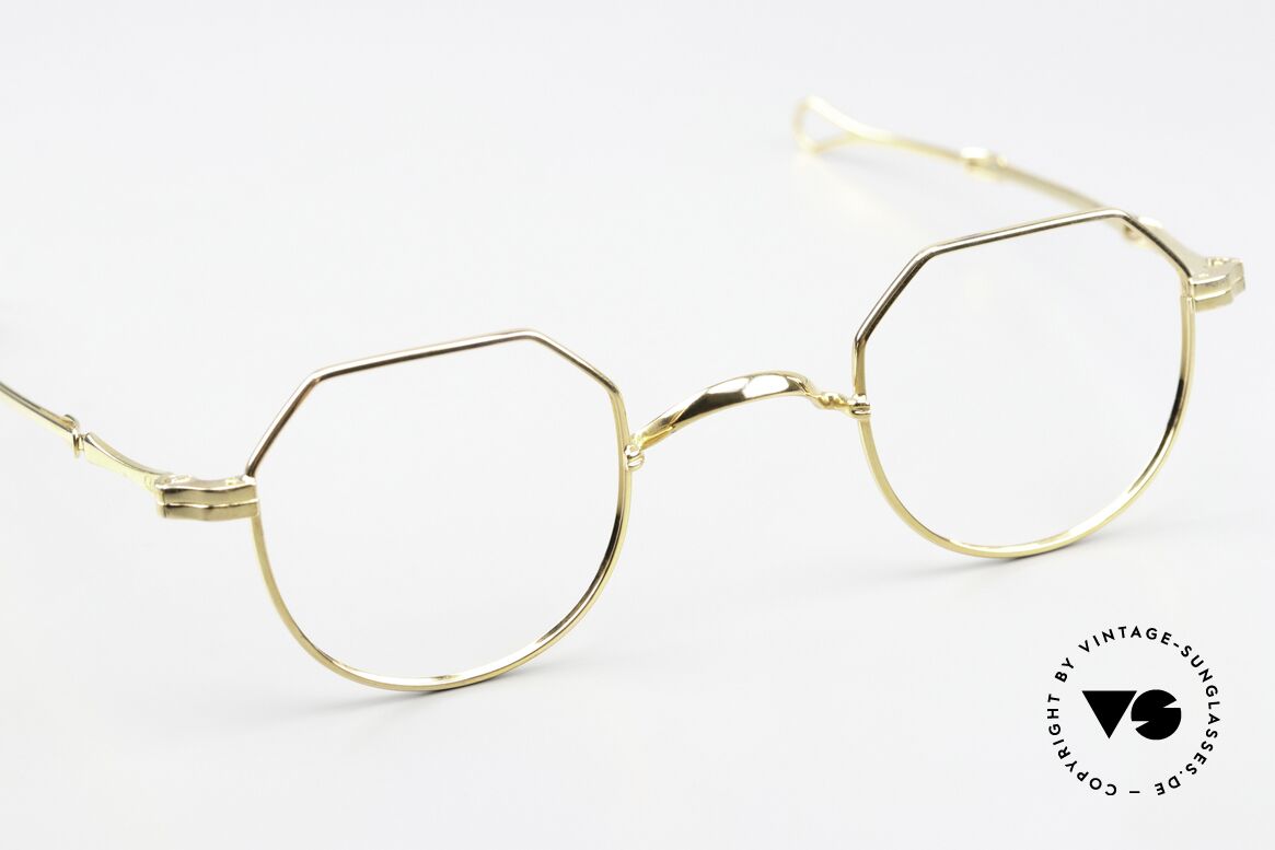 Lunor I 18 Telescopic Sliding Temples Yellow Gold, unworn rarity from app. 1999, GOLD-PLATED finish, Made for Men and Women