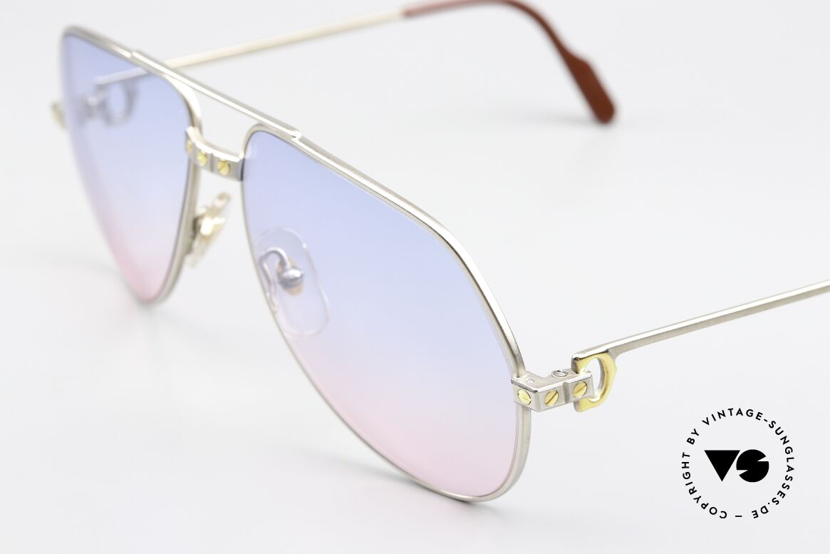 Cartier Vendome Santos - M Unique Sunglasses From 1983, with new baby-blue / pink gradient sun lenses; 100% UV, Made for Men and Women