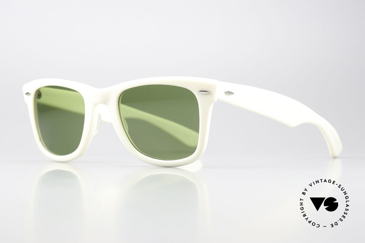 Ray Ban Wayfarer I USA RB3 Sun Lenses B&L, white frame with grass green B&L sun lenses, Made for Men and Women