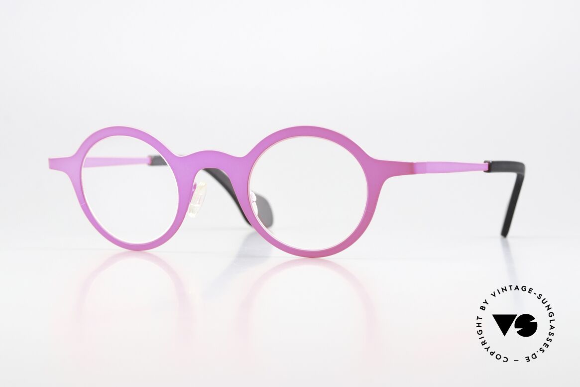 Theo Belgium Mille 24 Neon Pink Frame Eyecatcher, round designer eyeglass-frame; THEO Belgium, Made for Men and Women
