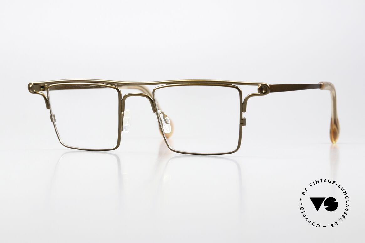 Theo Belgium Ampere Square Eyeglasses In Brass, electrifying THEO glasses called AMPÈRE, Made for Men and Women