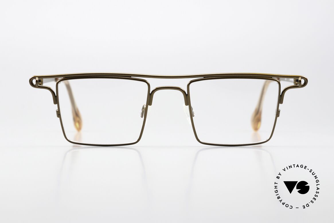 Theo Belgium Ampere Square Eyeglasses In Brass, striking square vintage glasses in size 47/10, Made for Men and Women