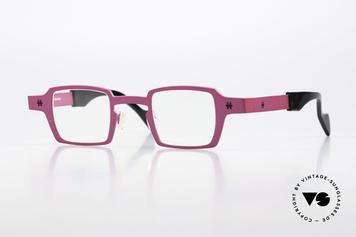 Theo Belgium Sixteen Titanium Frame Pink Metallic, striking square designer specs by THEO Belgium, Made for Women