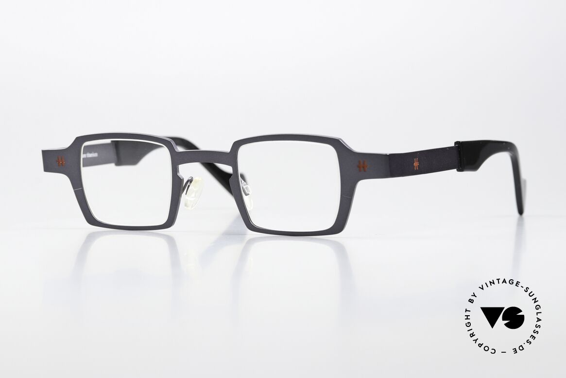 Theo Belgium Sixteen Titanium Frame Gray Metallic, striking square designer specs by THEO Belgium, Made for Men and Women