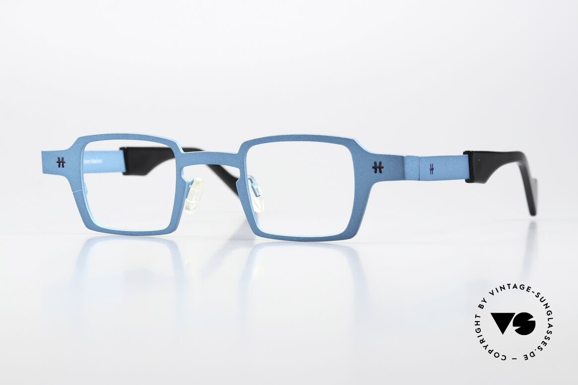 Theo Belgium Sixteen Titanium Turquoise Metallic, striking square designer specs by THEO Belgium, Made for Men and Women